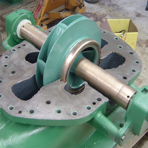 A horizontal split-case pump with the top casing removed and the impeller coated with a Chesterton ARC coating to improve reliability