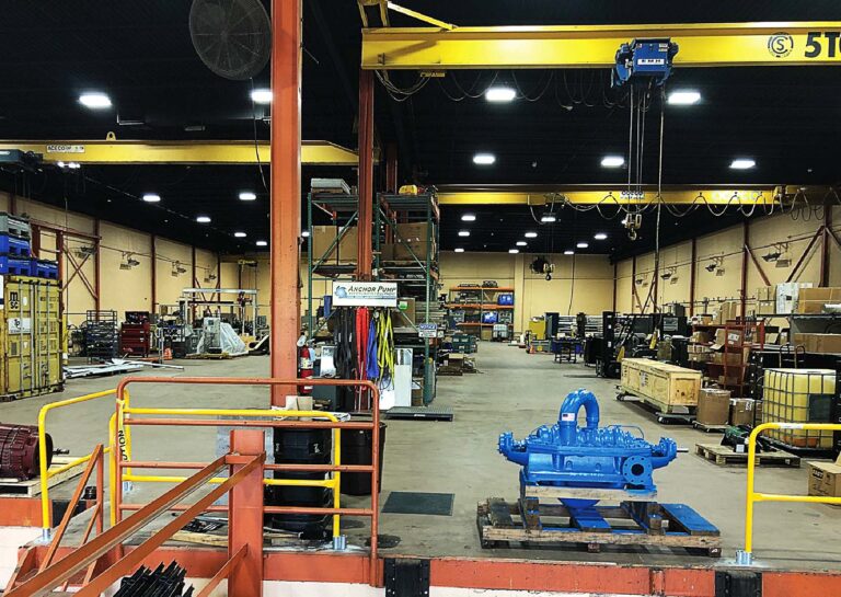 25,000 square foot pump repair shop with 3 5-ton cranes